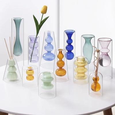 1Pcs Double Wall Glass Vase Decorations Flower Plant Hydroponic Container Vase Home Decor Desktop Crafts Terrarium Decoration