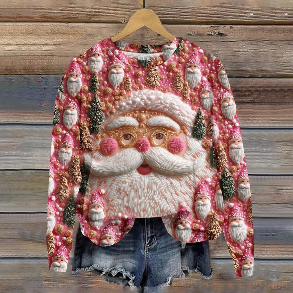Women's Christmas Printed Casual Fashion Long Sleeve Round Neck Pullover Top
