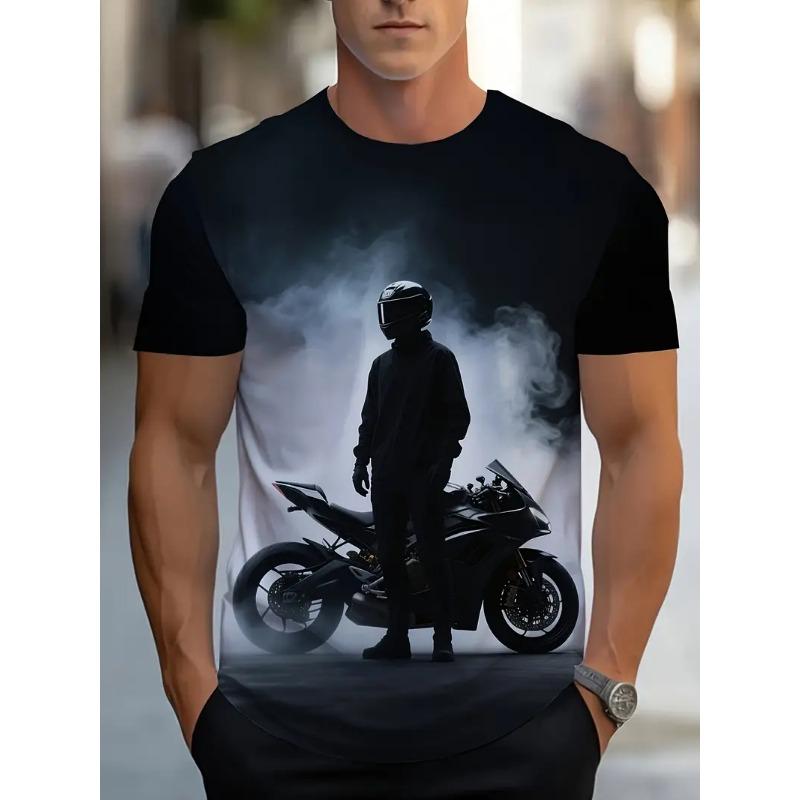 Tricou cu model de motociclist pentru bărbați, stradă înaltă, imprimat 3D, mânecă scurtă, vară, topuri pentru bărbați, tricou retro casual de modă