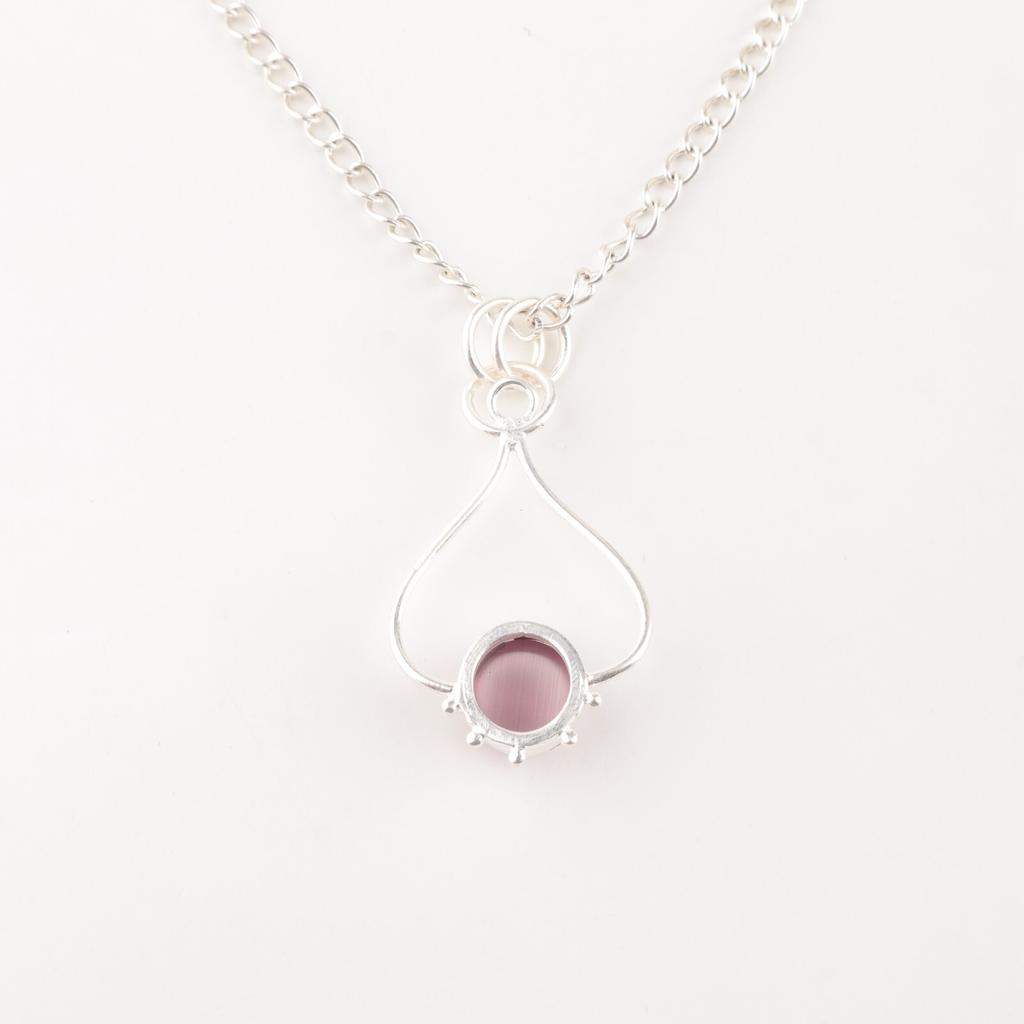 Natural Purple Cat's Eye Gemstone 925 Solid Silver Jewelry Necklace Pendant PP-40-45