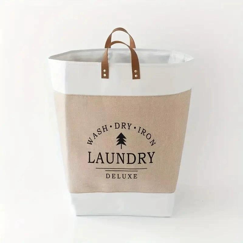 Vintage Linen Fabric Large Capacity Laundry Storage Basket. Household Dirty Clothes Basket Toy Storage,Foldable Design