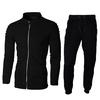 New Men's Outdoor Sports Casual Sweatshirt Solid Color Wrinkled Cardigan Top Trousers Suit