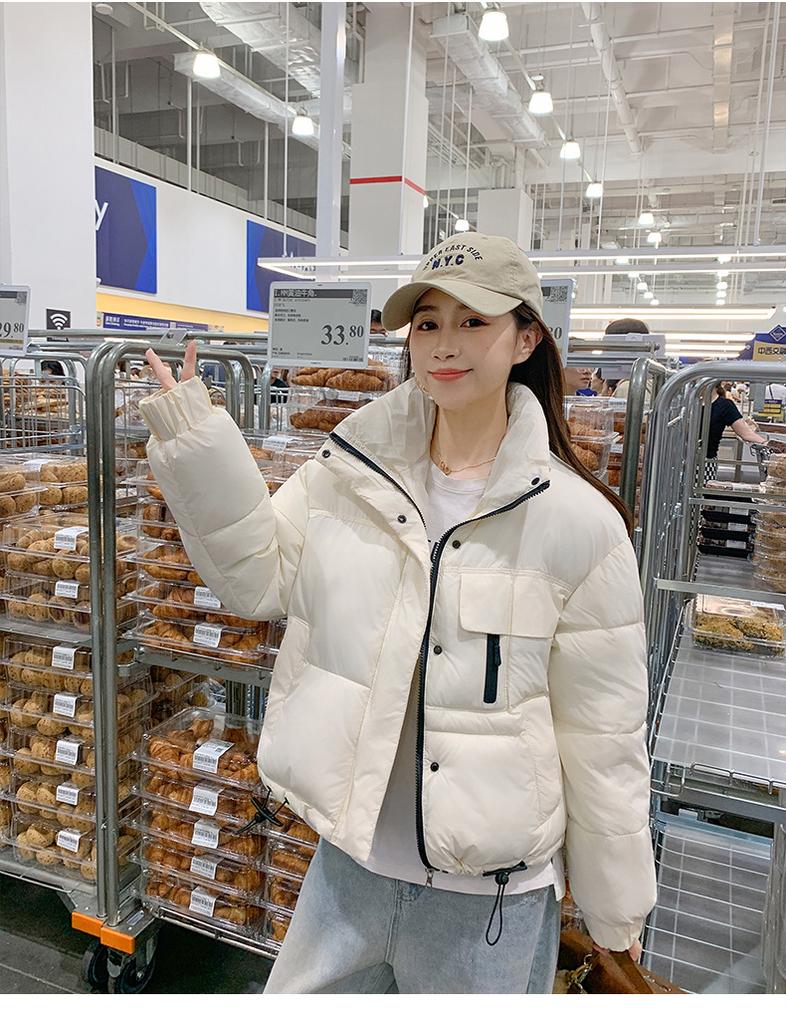 Jachetă de iarnă groasă și călduroasă pentru femei, scurtă, cu guler înalt, rezistentă la vânt, cu tiv ajustabil