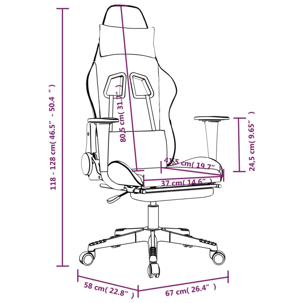 Gaming Chair with Footrest White and Black Faux Leather
