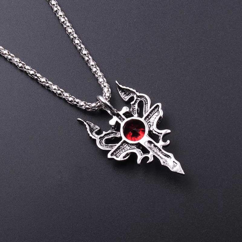 Vintage Dragon Amulet Necklace Double Dragon Sword Crucifix Crystal Pendant Punk Animal Dragon Jewelry Gift for Men Boys