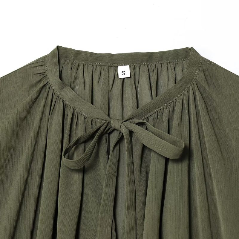 Kaslead New Women clothes Western Style Temperament Bow Lace-up Long sleeve Shirts Top