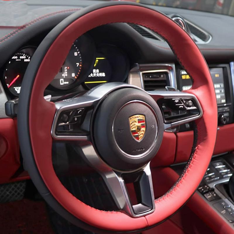 Beige Non-slip Leather Steering Wheel Cover 100% Fit for Porsche Macan 2015- Cayenne 718 911 Car Accessorie