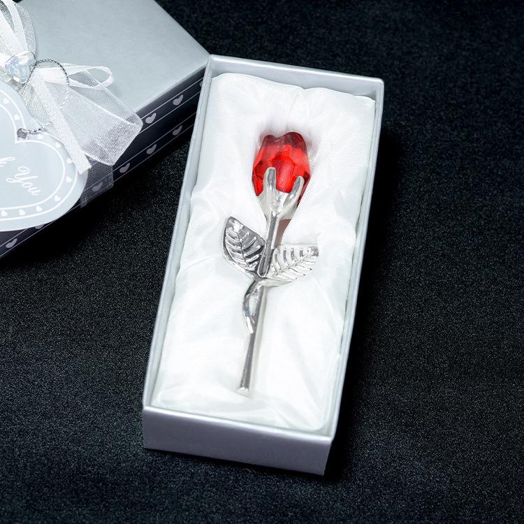 9 Colors Crystal Glass Rose Flower Figurines Craft Valentine's Day Favors X'mas Lovers' Gift Souvenir Home Wedding Decoration