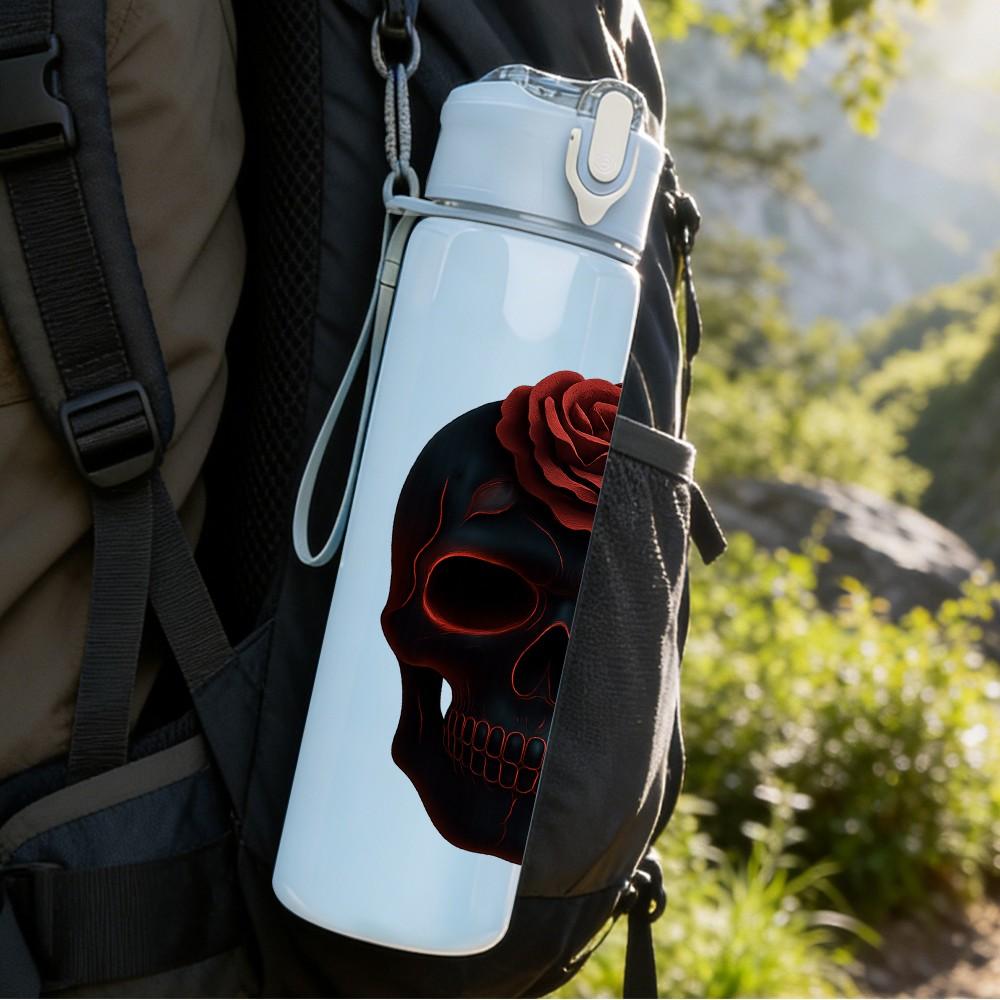 1PC Dark Sugar Skull Halloween Print 750ml Color Plastic Sports Water Bottle Leakproof Flip Straw Lid Suitable for Sports Office Home Use