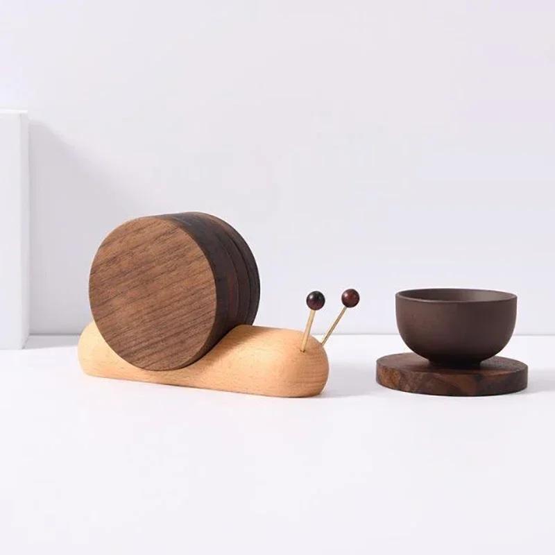 1 Set New Fashion Black Walnut Cartoon Snail Decompression Creative Tea Cup Mat Decoration Insulated Tea Coffee Mug Coaster