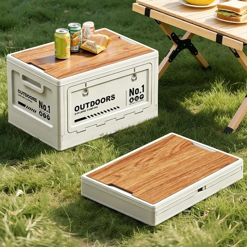 1Pcs Multifunctional Camping Box Foldable Car Trunk Storage Organizer With Bench & Cutting Board For Picnic