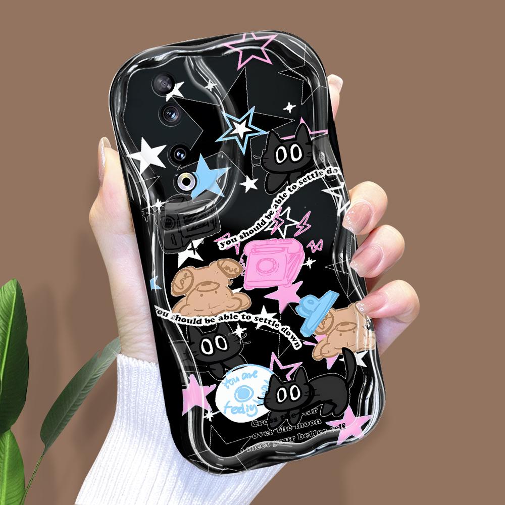 Søt tegneseriemønster kremteksturomslag Bølget kant mykt silikondeksel Telefondeksel til Huawei Honor Infinix Tecno iPhone