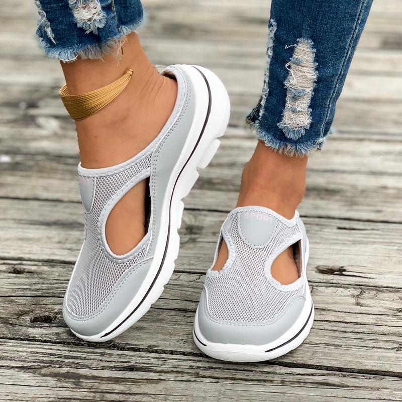 

Модные женские тапочки из дышащей сетки, повседневные туфли на плоской подошве 2024 года, легкие однотонные женские спортивные тапочки One-step для отдыха на открытом воздухе 37 серый