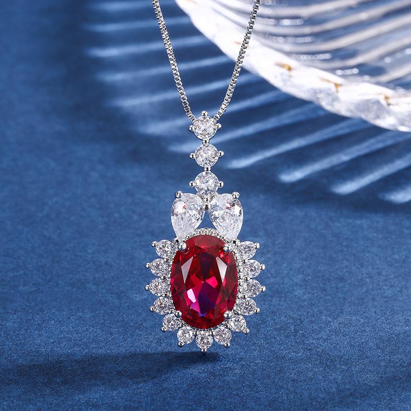 Jewelry Retro Simulation Red Glass Jewelry Set Stud Earrings Main Stone 8 * 12 Pendant 10 * 14
