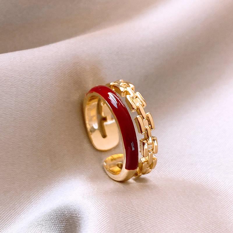 Ретро Двухслойное Открытое Кольцо с Каплями Масла - Универсальное, Умеренное Нишевое Ручное Украшение