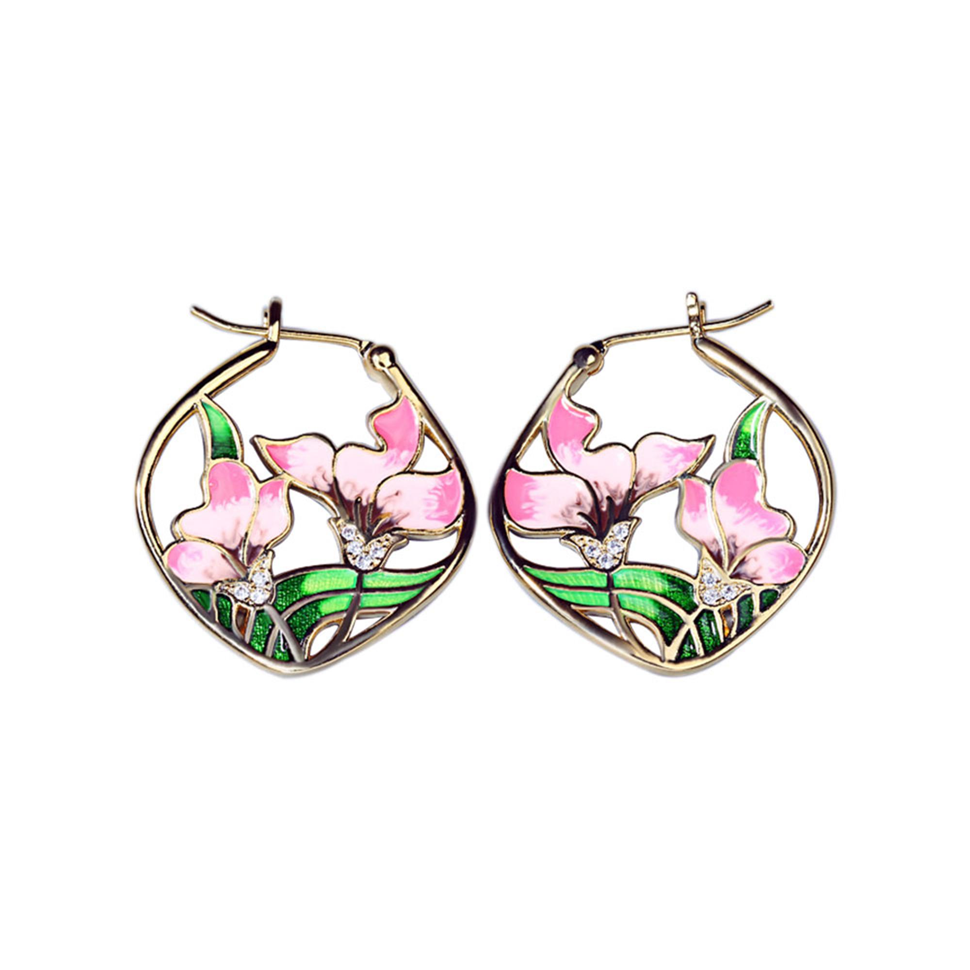 

Классические женские посеребренные серьги ручной работы с эмалью и эпоксидной смолой, серьги с розовым цветком, креативные женские серьги, ювелирные изделия для посещения коктейлей розовый