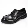 Men's British Style Genuine Leather Lace-up Round Toe Shoes - Casual & Business Formal with Thick Sole, Retro Design.