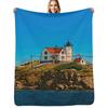 Nubble Lighthouse Maine Nautical Print Throw Blanket Warm Cozy Throw Blanket for Living Room Couch