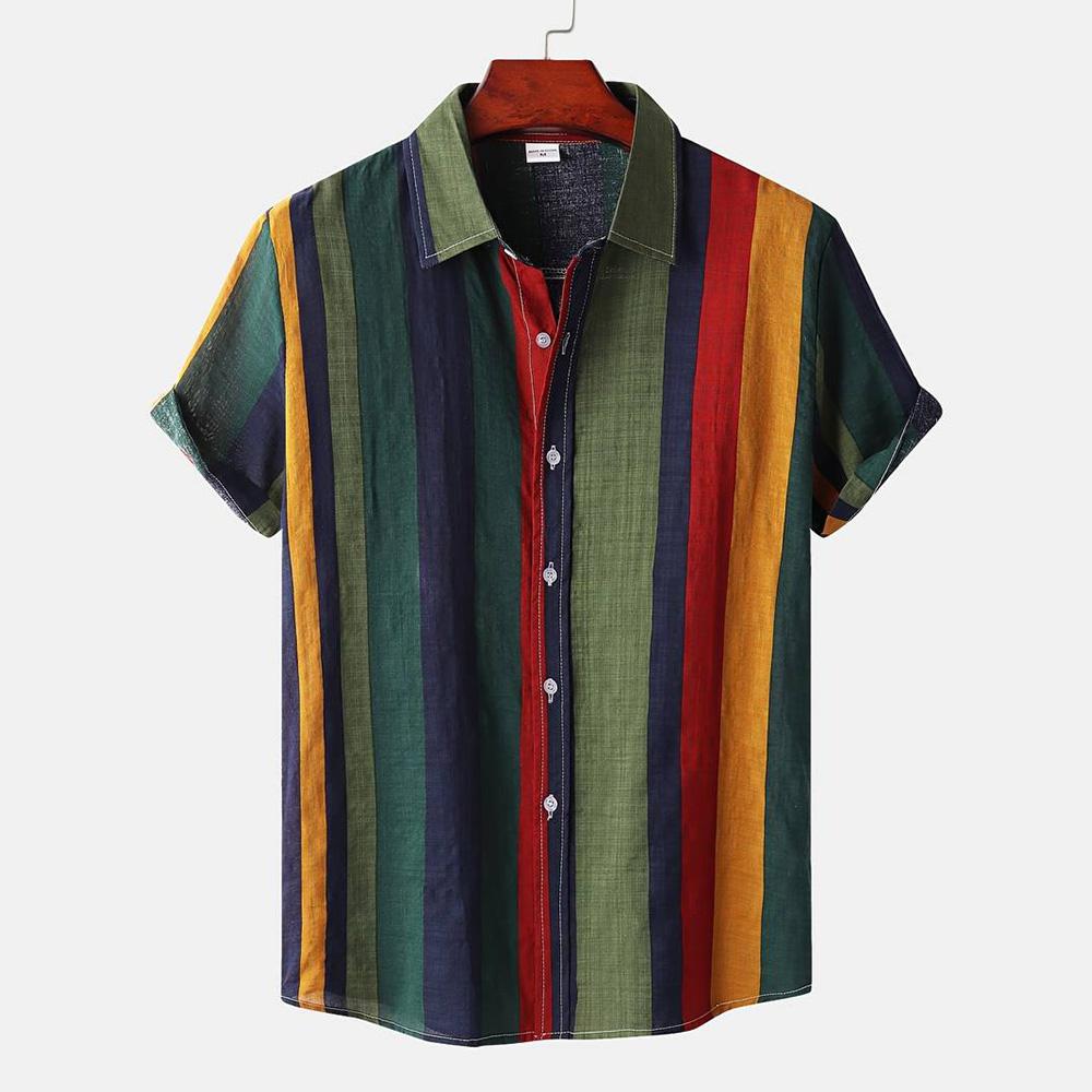 2026 Hawaii Camicia a Maniche Corte a Righe da Uomo Top Casual da Ufficio da Uomo T-shirt Oversize Camicia Bottoni Estiva da Uomo 5XL