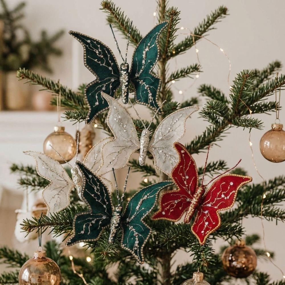 Handmade Sequin Butterfly Christmas Pick Glitter Holiday Artificial Butterfly Wedding Decor
