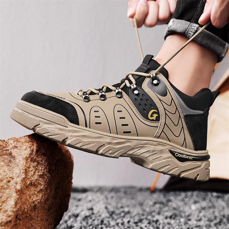 Fashion New Leather Sneakers Breathable Men Casual Shoes Comfortable Walking Shoes Non-Slip Outdoors Hiking Shoes Fashion Men's Shoes