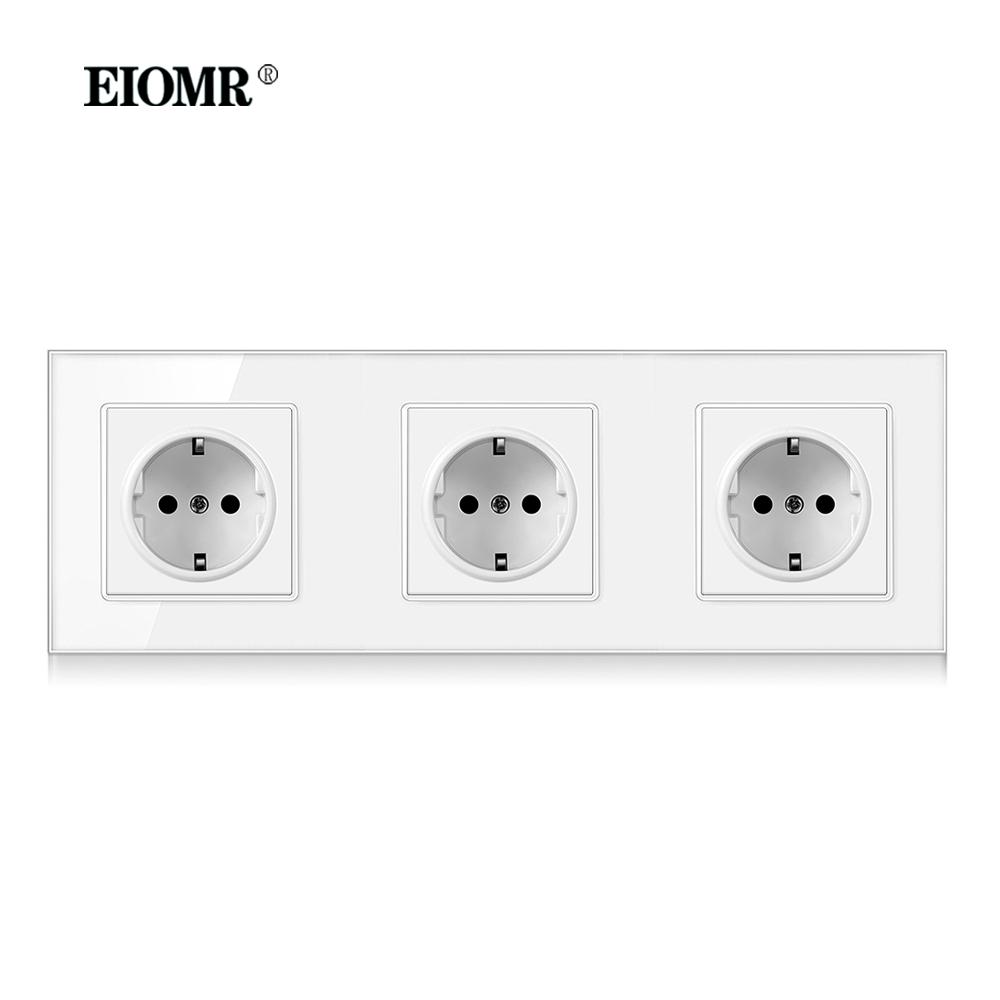 EIOMR EU Standard 16A Tempered Crystal Glass Panel Wall Socket Power Outlet Electrical Plug with Usb 5V 2100mA Ac110-250V White