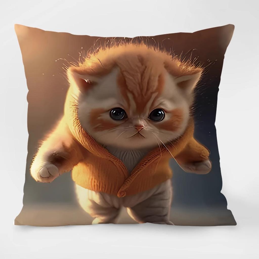 Cute Cat Pattern Decorative Pillowcase Living Room Bedroom Square Cushion Pillowcase