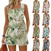 Women's Summer Floral Print Square Neck Sleeveless Tank Top and Shorts Set with Pockets - Casual 2 Piece Outfit