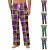 Pantalon Décontracté à Poches Imprimé à Rayures et Carreaux pour Homme Pantalon de Pyjama d'Intérieur