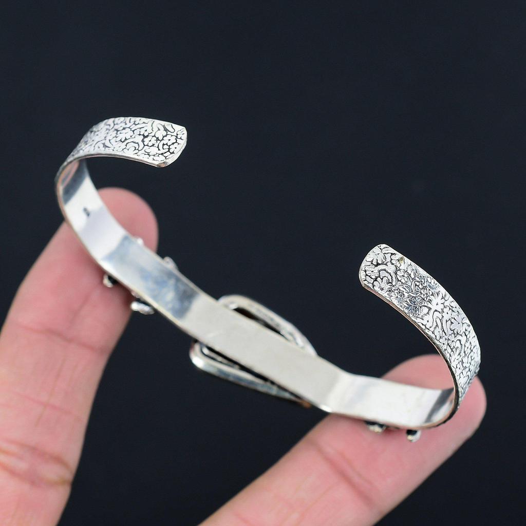 Sisters Day Sale 925 Silver Porcelain Jasper Stone Flower Art Deco Mother Bangle