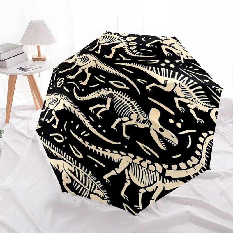1pc Dinosaur Skeleton Tapestry Automatic Folding Practical Umbrella - 3 Folding Design, Vivid Cartoon Pattern, Suitable for Outdoor Activities, A Gift