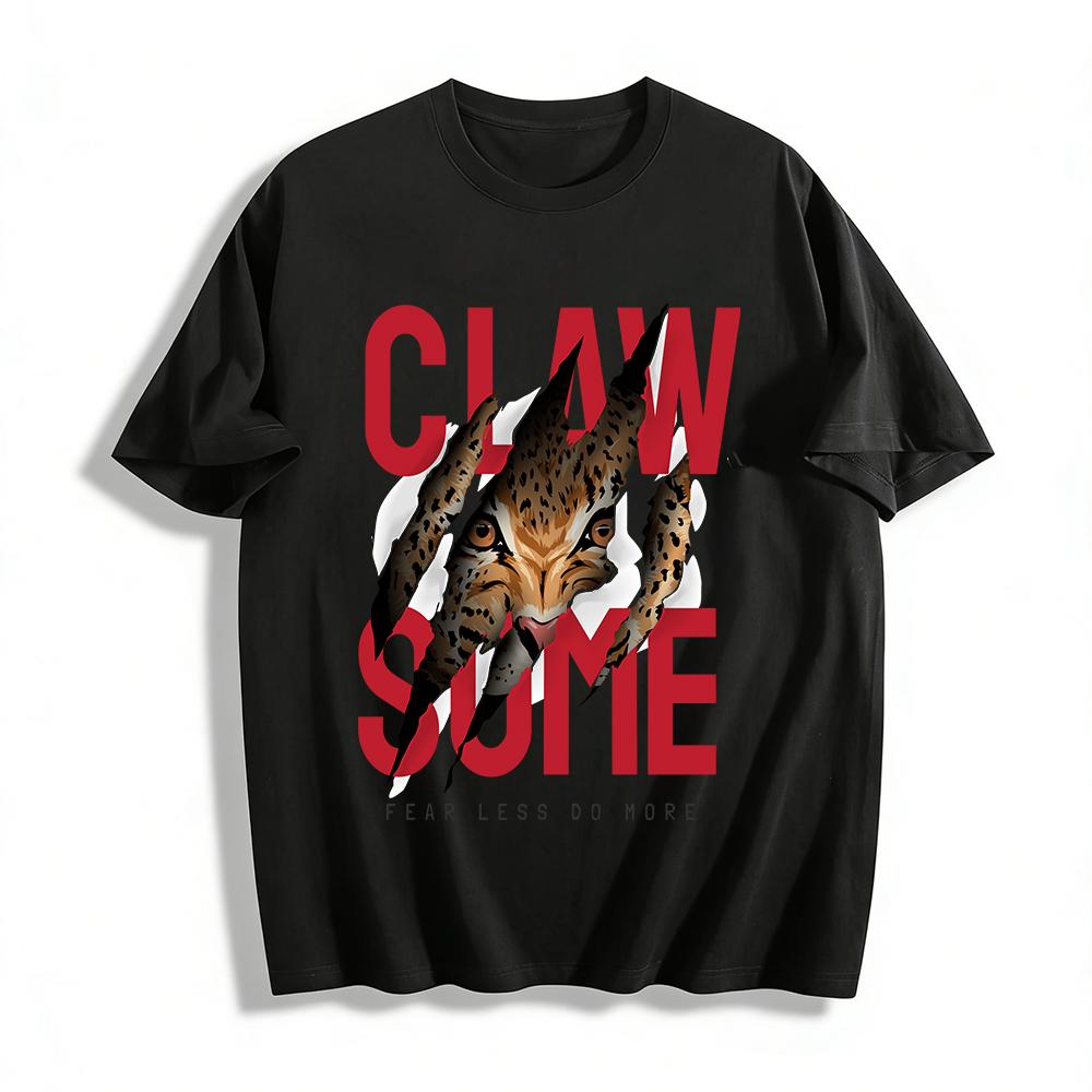 

Fear Less Do More Cool Lynx Claw Print Trendy Casual Short Sleeve T-Shirt Pure cotton T-shirt 6XL