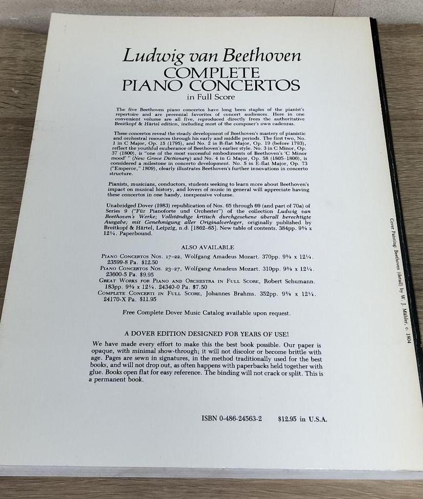 [USED] Rare Beethoven Piano Concertos No. 1-5 Large Dover Edition