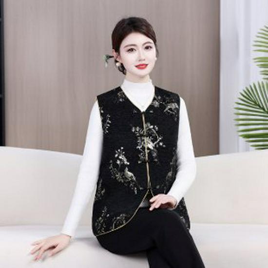 

Spring 2026 Chinese-Style Vest for Middle-Aged & Elderly Women: National-Style Waistcoat Jacket 2XL чорний