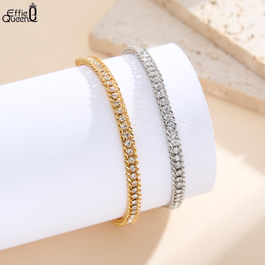 EFFIE QUEEN Stainless Steel 18k Gold Round Cut Zirconia Tennis Chain Bracelet Banquet Jewelry for Women, Men Party Gift STKB07