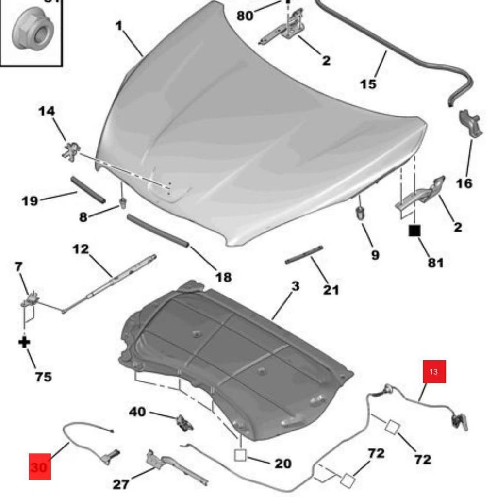 Peugeot 508 Lanko pro uvolnění kapoty 96734003ZE 9673716980
