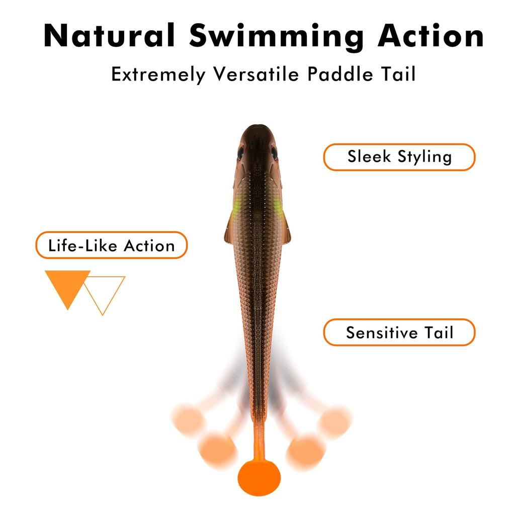 TRUSCEND Soft Fishing Lures Paddle Tail Fishing Lures for Bass Trout Crappie Durable Plastic Bait for Bass Shad Fishing Bait for Freshwater Saltwater
