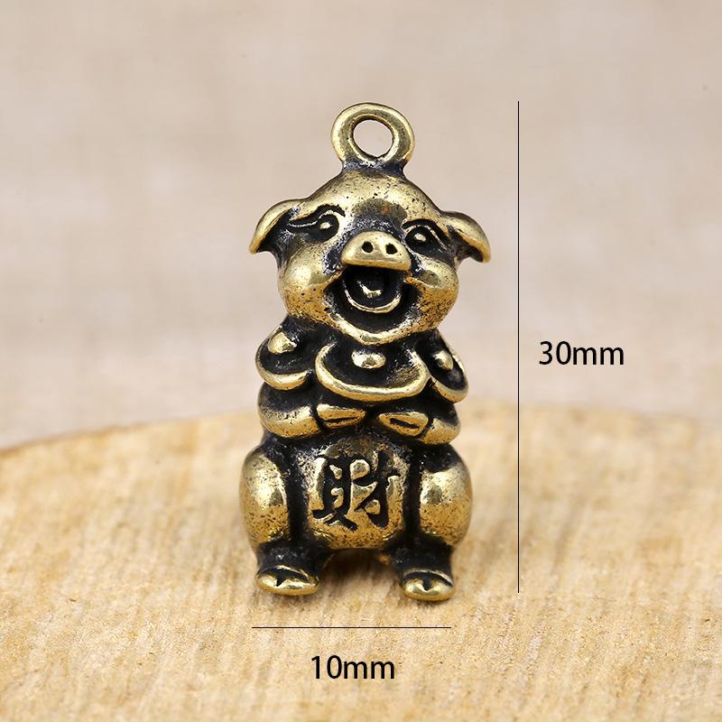 Porte-clés rétro en laiton avec animaux du zodiaque - Pendentif clé simple et mignon