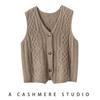 Women's 100% Pure Cashmere Cable Knit V-Neck Sleeveless Cardigan