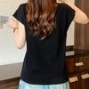 Women Sweaters Pullovers 2025 Summer Short Sleeve V-Neck Spliced Black Knitted Sweater Women Tops Pullover JJ231