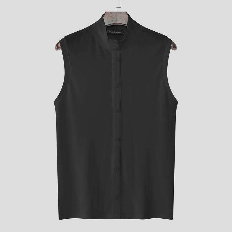 

INCERUN Мужские танки топы без рукавов с высоким воротом однотонные полупрозрачные тонкие повседневные 2XL