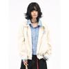 Unisex Spring/Fall Korean Style Blue & White Plaid Lapel Jacket with Faux Two-Piece Design
