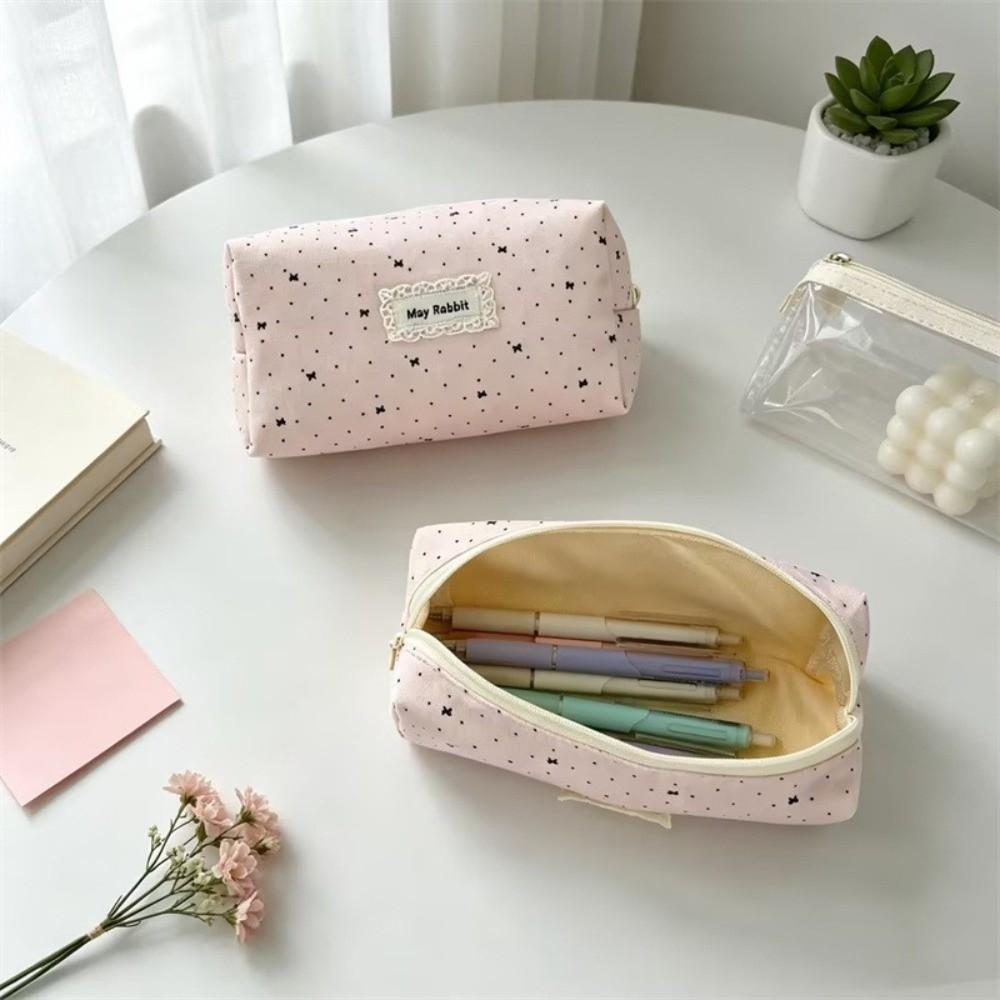 Canvas Pen Pouch Polka Dot Cosmetic Pouch Cute Pencil Case  School