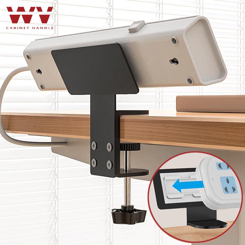 Black/White Under Desk Power Strip Holder – No-Drill Cable Management Tray for Outlet Fixing, Wire Organizing & Shelf Storage