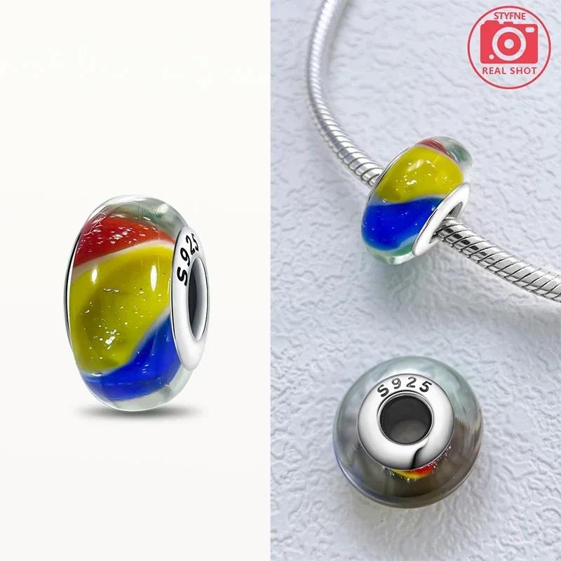 Real Coppercolored Shiny Murano Glass Beads Round Charms Fit Original Bracelet Diy Fine Jewelry Gifts For Women