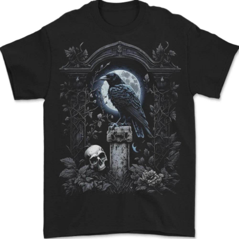 Gothic Skull and Crow With and Arch Mens T-Shirt 100% Cotton 4XL