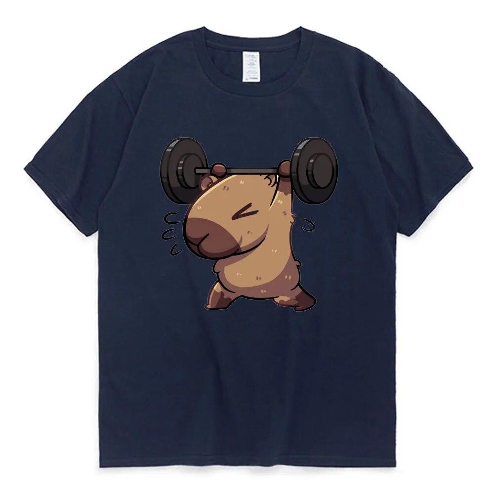 Gym Bro Capybara T Shirt Funny Cartoon Pattern Print T Shirt for Unisex Women Summer Fashion Pure Cotton Short Sleeve Tee Shirt