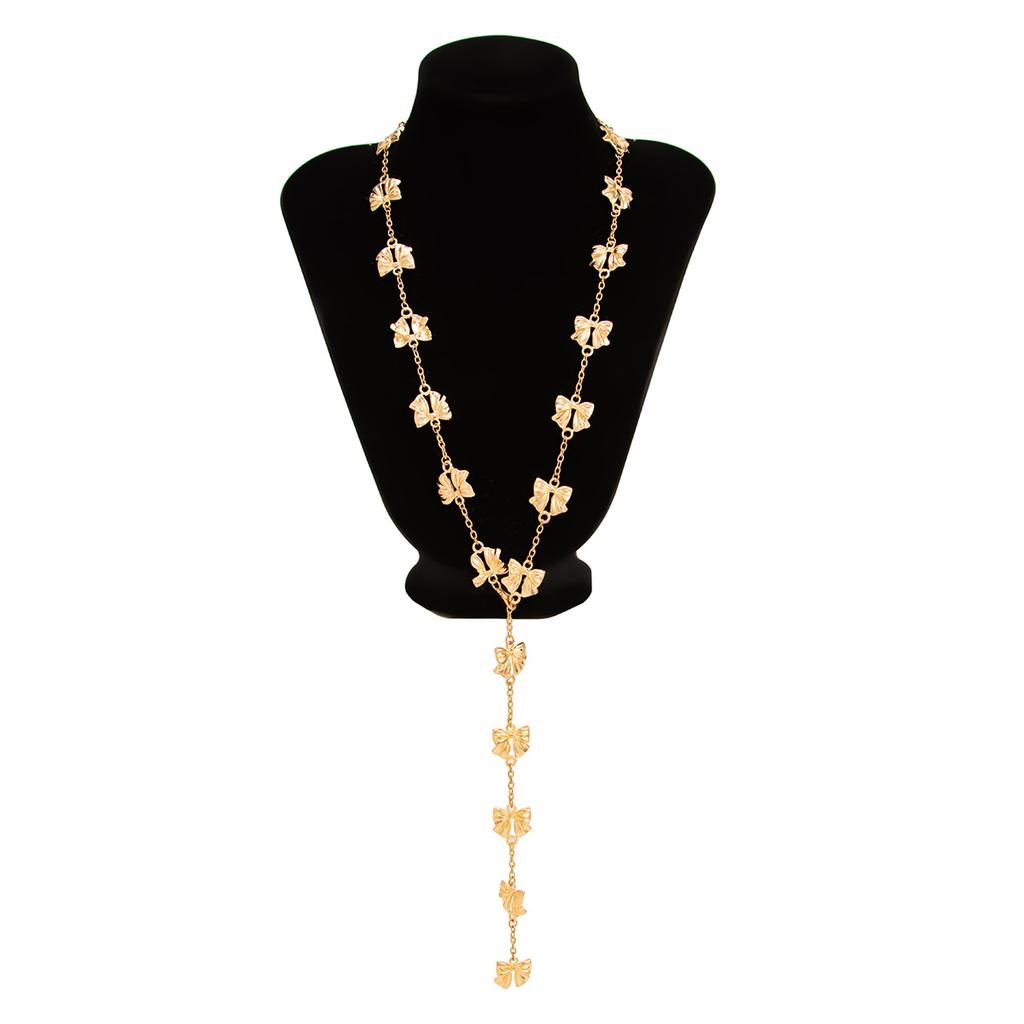 Temperament Fashion Bow Cross Necklace Simple Imitation Pearl Tassel Long Section Collarbone Chain