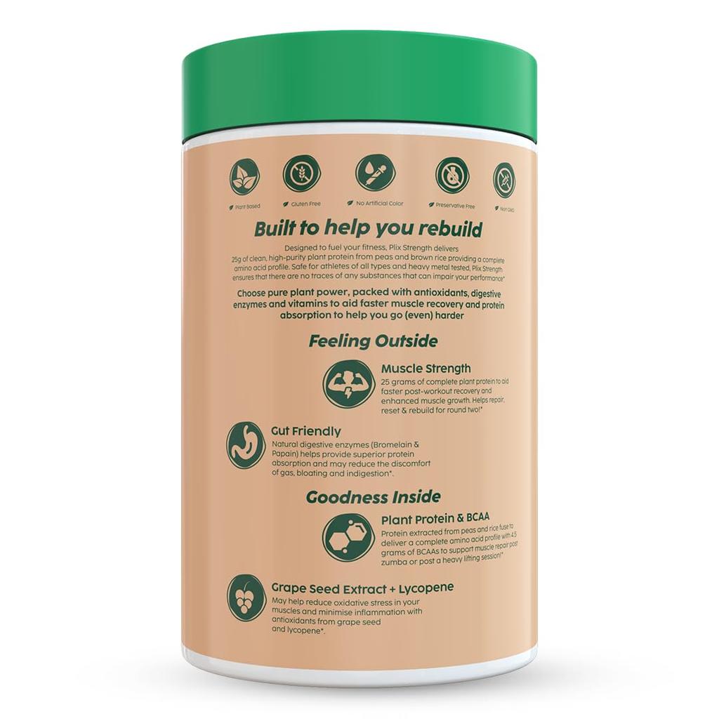 Plix Strength Plant Protein Powder Chocolate Flavor 500 G Vegan Protein Blend No Added Sugar Gluten Free Daily Nutrition