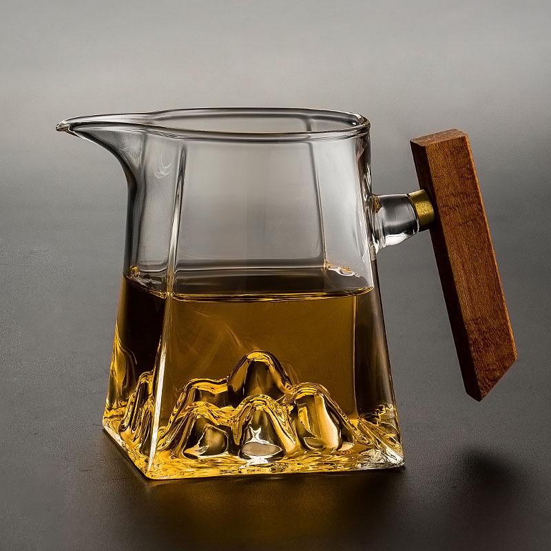 Wooden Handle Glass Tea Infuser Set with Mountain Design and Separator 350ml
